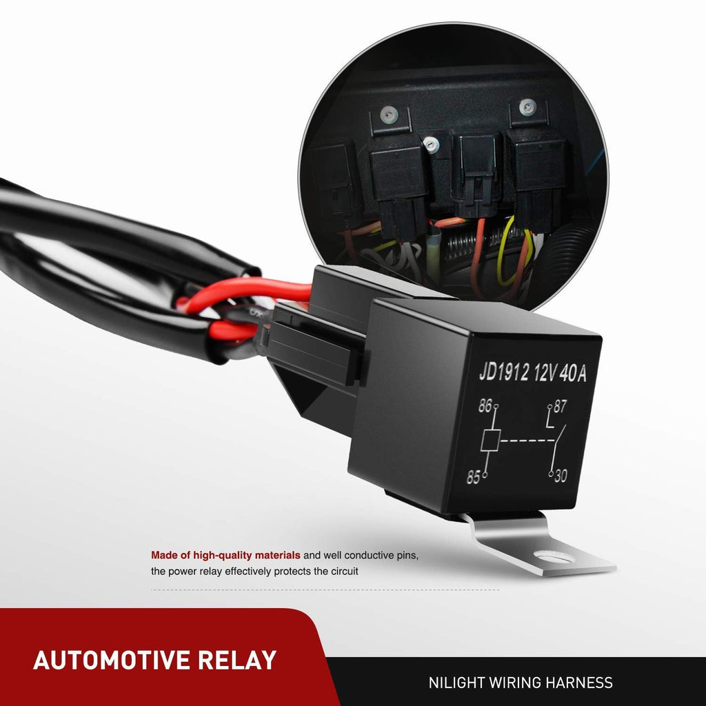 Nilight ZH303 2PCS 6.5 Inch 120W Spot & Flood Combo Driving 16AWG Wiring Harn...