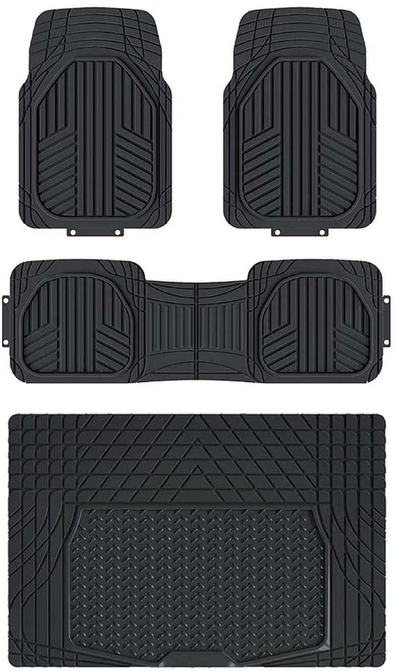 4-Piece All-Weather Protection Heavy Duty Rubber Floor Mats Set with Cargo Liner