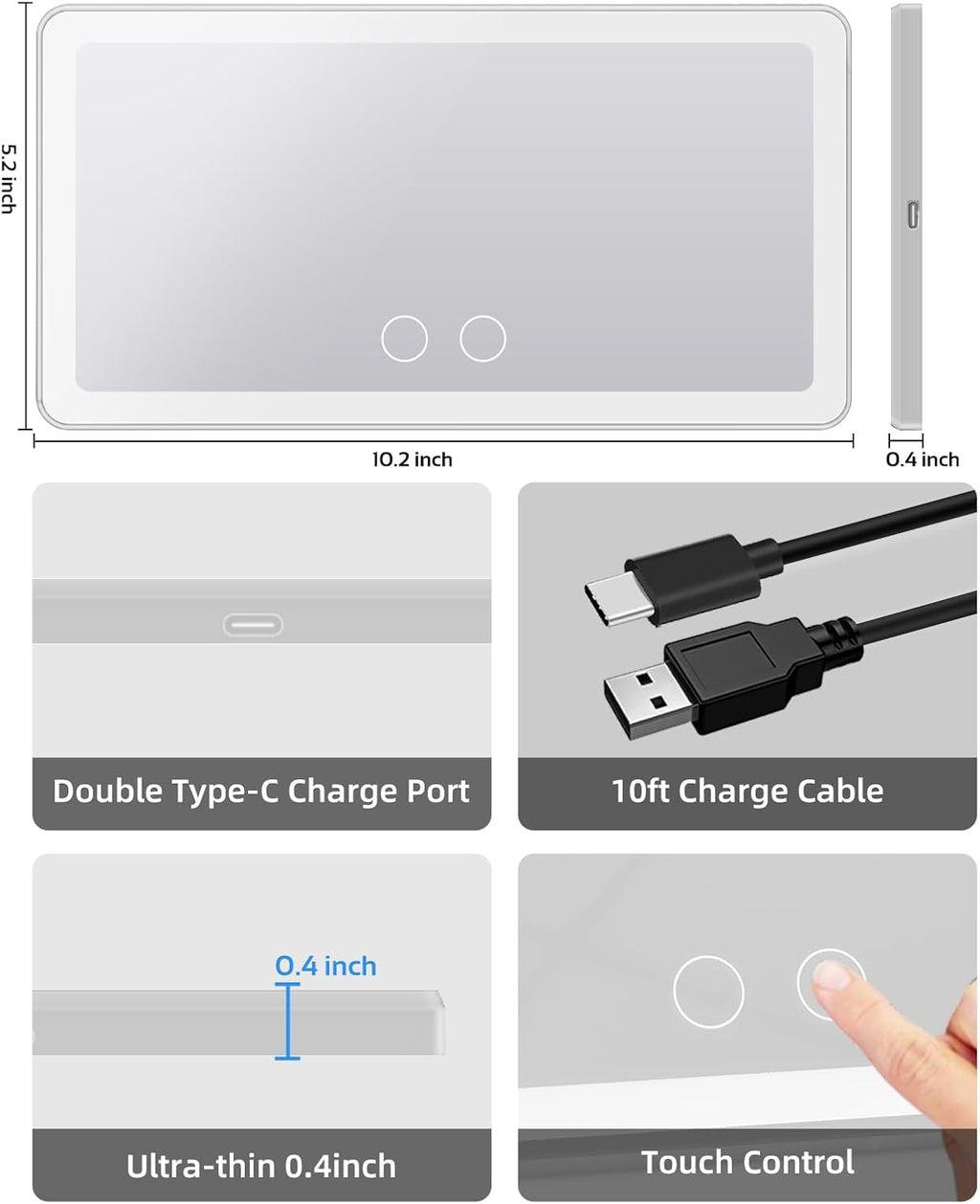 2PCS Car Sun Visor Vanity Mirror with 3 Light Modes & 80 Leds, Rechargeable LED Cosmetic Makeup Mirror Essentials for Women, Dimmable Touch Control, Universal for Car Truck SUV (Frosted White)