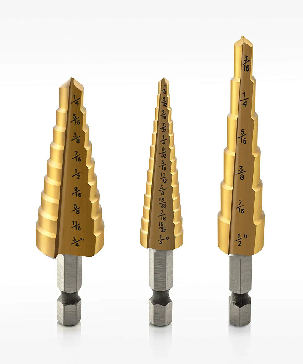 Brocas Escalonadas De Titanio Para Metal Madera Plastico Set De 3 Kit High Speed
