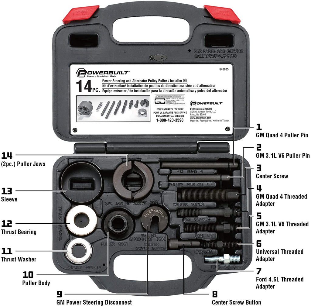 Power Steering and Alternator Pulley Remove and Install Tool Set, Replace Vehicle Steering Pump, Car Repair Tools, Storage Case - 648605