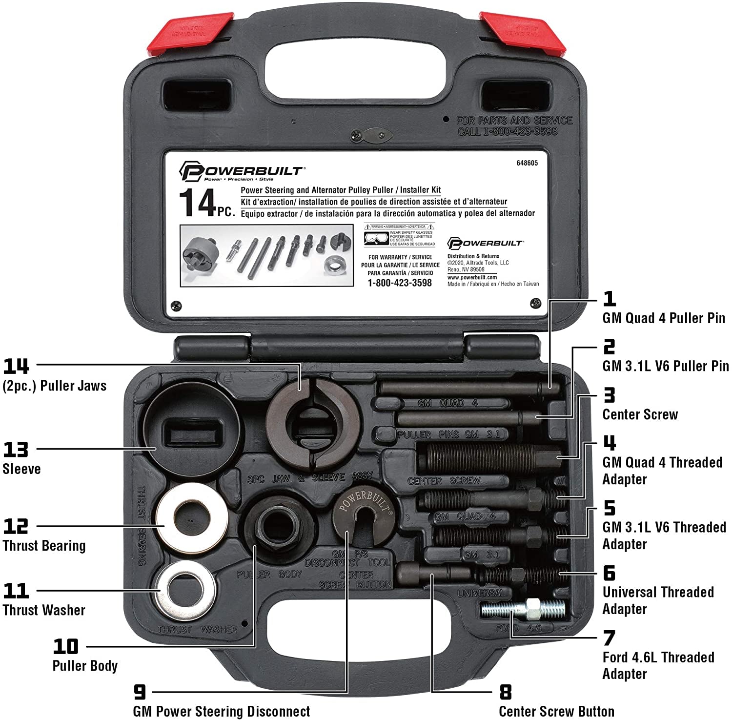 Power Steering and Alternator Pulley Remove and Install Tool Set, Replace Vehicle Steering Pump, Car Repair Tools, Storage Case - 648605