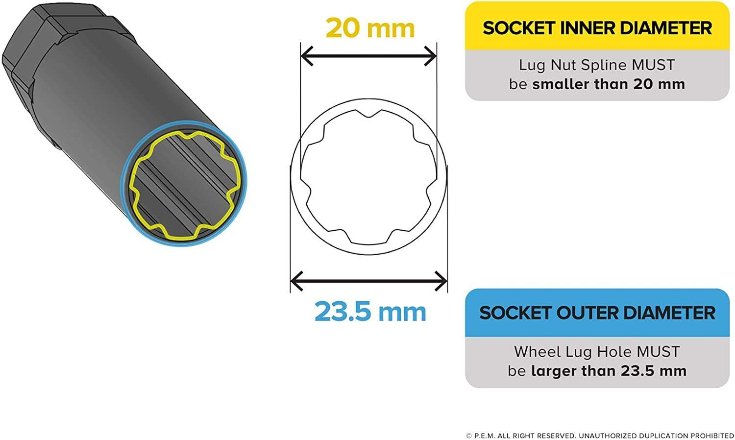 Reemplazo De Llave De Dado De Tuerca De Rueda De 7 Estrias De 2 Piezas