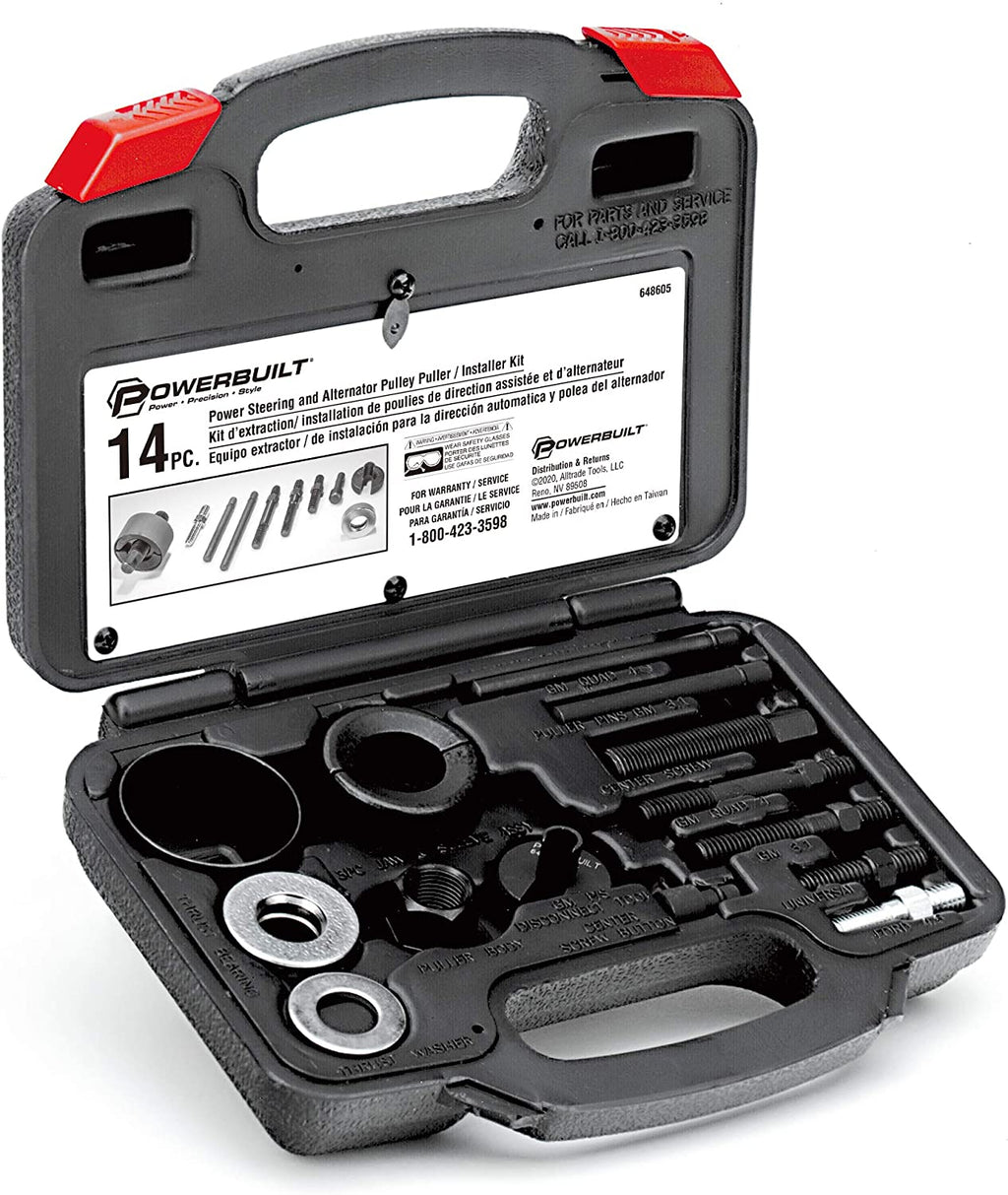 Power Steering and Alternator Pulley Remove and Install Tool Set, Replace Vehicle Steering Pump, Car Repair Tools, Storage Case - 648605