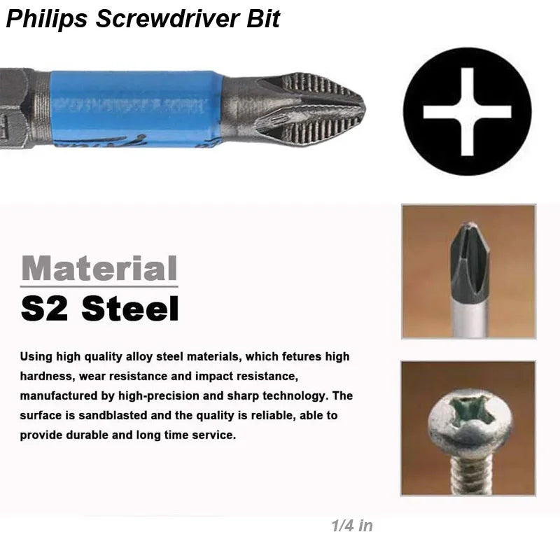 Magnetic Screwdriver Bits Set PH1 PH2 PH3 PZ1 PZ2 PZ3 Anti-Slip 1/4 Hex Shank Fit Hand Electric Drill Driver Tool Part Accessory