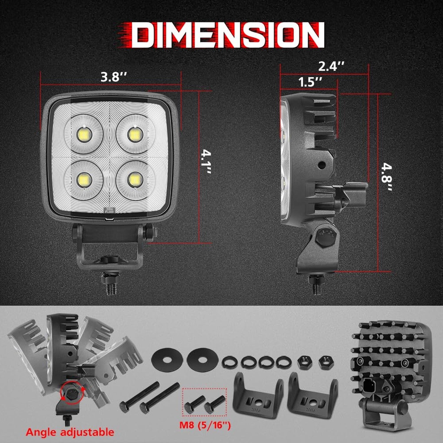 LED Work Light Pods, 4 Inch LED Pod Lights 12V 24V Square Flood Light Bar For...