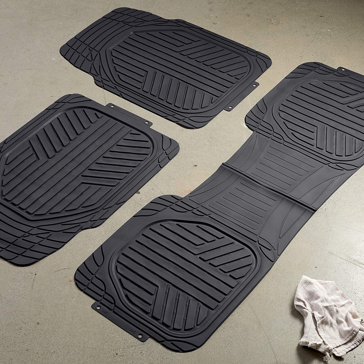 4-Piece All-Weather Protection Heavy Duty Rubber Floor Mats Set with Cargo Liner