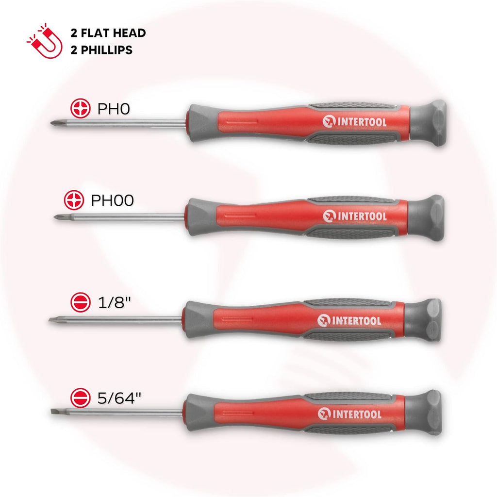 Screwdriver & Precision Driver Tool Set with Magnetic Tips and Bits - Phillips, Flat Head, Torx, Hex - Cr-V Steel with Cushion Grip Handles VT08-3329