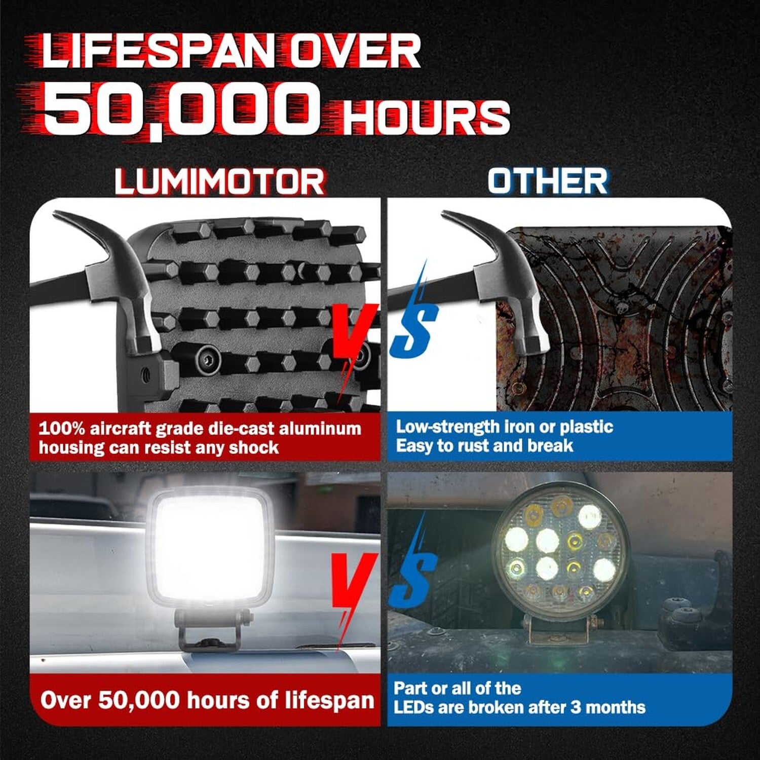 LED Work Light Pods, 4 Inch LED Pod Lights 12V 24V Square Flood Light Bar For...