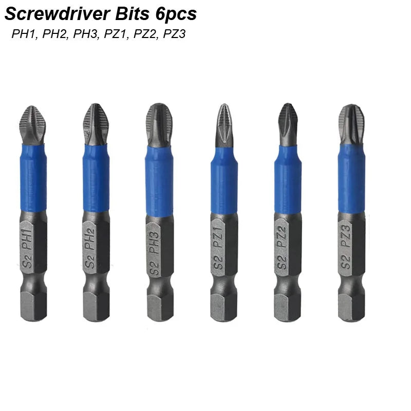 Magnetic Screwdriver Bits Set PH1 PH2 PH3 PZ1 PZ2 PZ3 Anti-Slip 1/4 Hex Shank Fit Hand Electric Drill Driver Tool Part Accessory