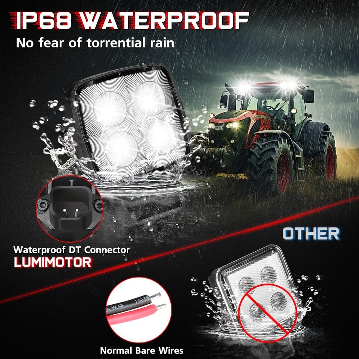 LED Work Light Pods, 4 Inch LED Pod Lights 12V 24V Square Flood Light Bar For...