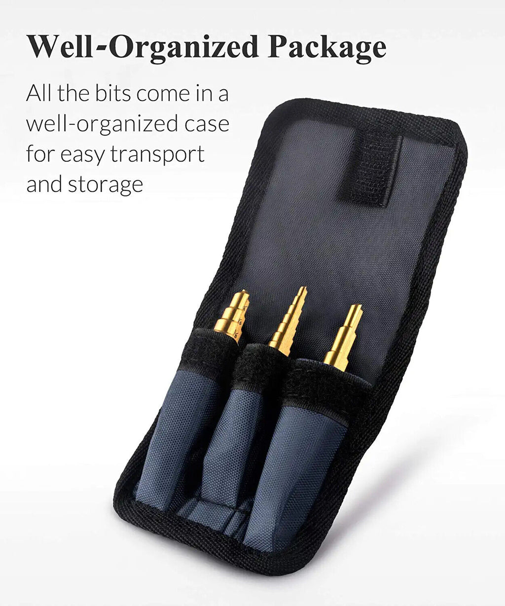 Brocas Escalonadas De Titanio Para Metal Madera Plastico Set De 3 Kit High Speed