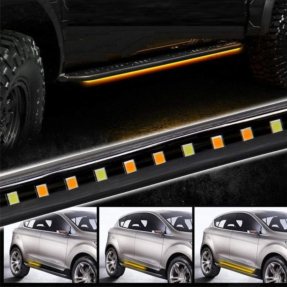 2Pcs Truck LED Running Board Lights Sequential Amber Led Side Marker Light 70 In