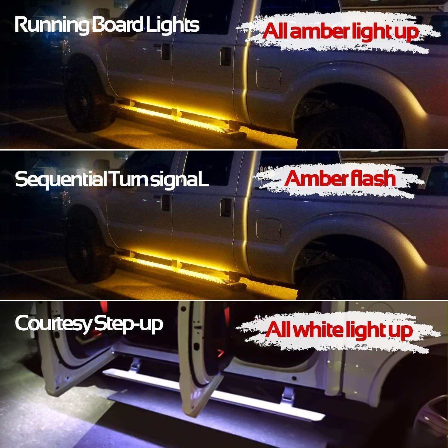 2Pcs Truck LED Running Board Lights Sequential Amber Led Side Marker Light 70 In