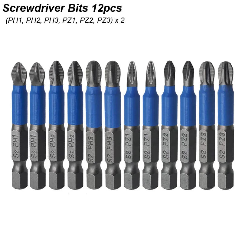 Magnetic Screwdriver Bits Set PH1 PH2 PH3 PZ1 PZ2 PZ3 Anti-Slip 1/4 Hex Shank Fit Hand Electric Drill Driver Tool Part Accessory