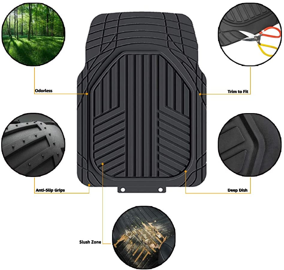 4-Piece All-Weather Protection Heavy Duty Rubber Floor Mats Set with Cargo Liner