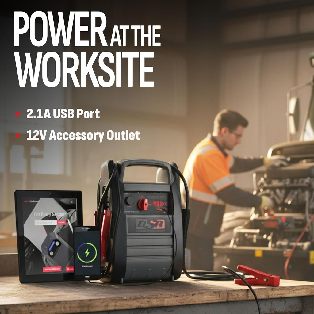 DSR Proseries Car Battery Jump Starter - 2200 Peak Amp 12V Car Starter, Jump Box & Portable Power Station - Digital Display, Heavy-Duty Clamps - DSR165