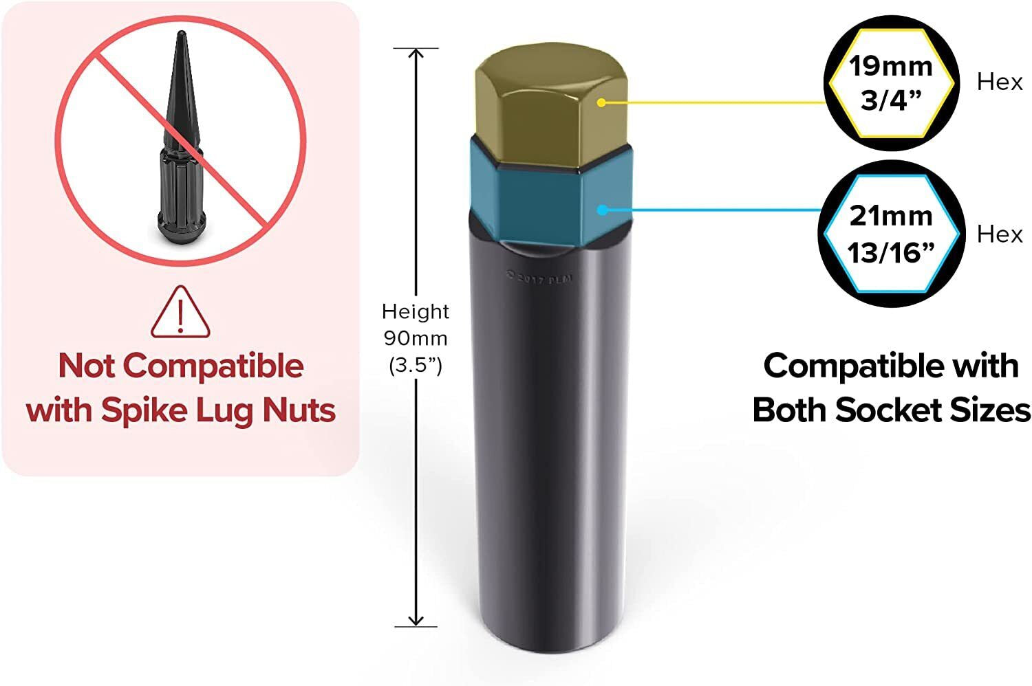 Reemplazo De Llave De Dado De Tuerca De Rueda De 7 Estrias De 2 Piezas